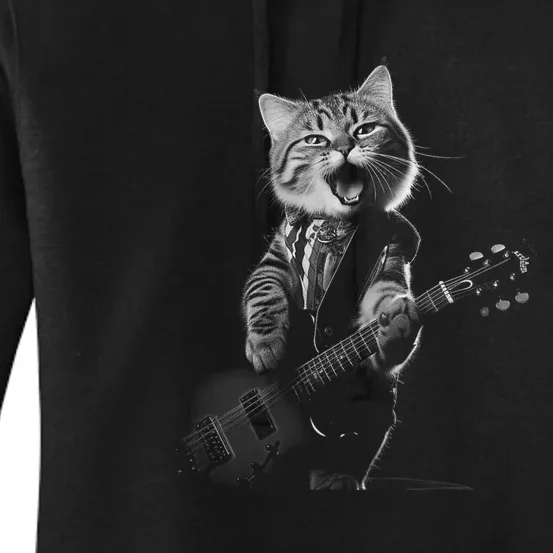 Funny Cat Musician Women Music Cat Playing Guitar Women's Pullover Hoodie