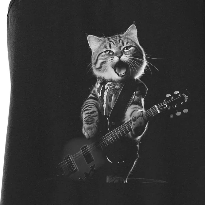 Funny Cat Musician Women Music Cat Playing Guitar Women's Racerback Tank