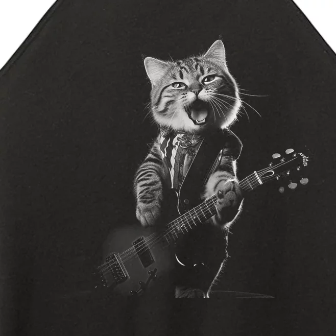 Funny Cat Musician Women Music Cat Playing Guitar Women’s Perfect Tri Rocker Tank