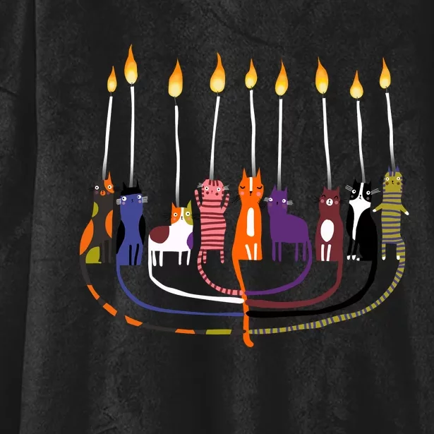 Funny Cat Menorah Hanukkah Hooded Wearable Blanket