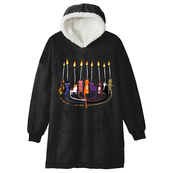 Funny Cat Menorah Hanukkah Hooded Wearable Blanket