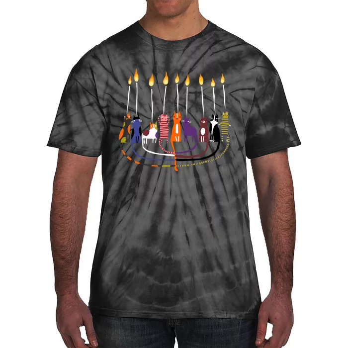 Funny Cat Menorah Hanukkah Tie-Dye T-Shirt