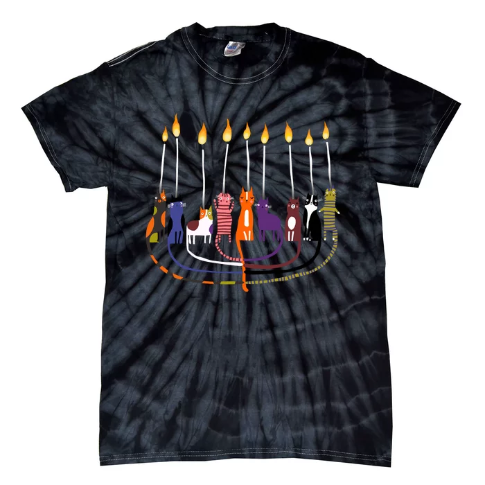 Funny Cat Menorah Hanukkah Tie-Dye T-Shirt