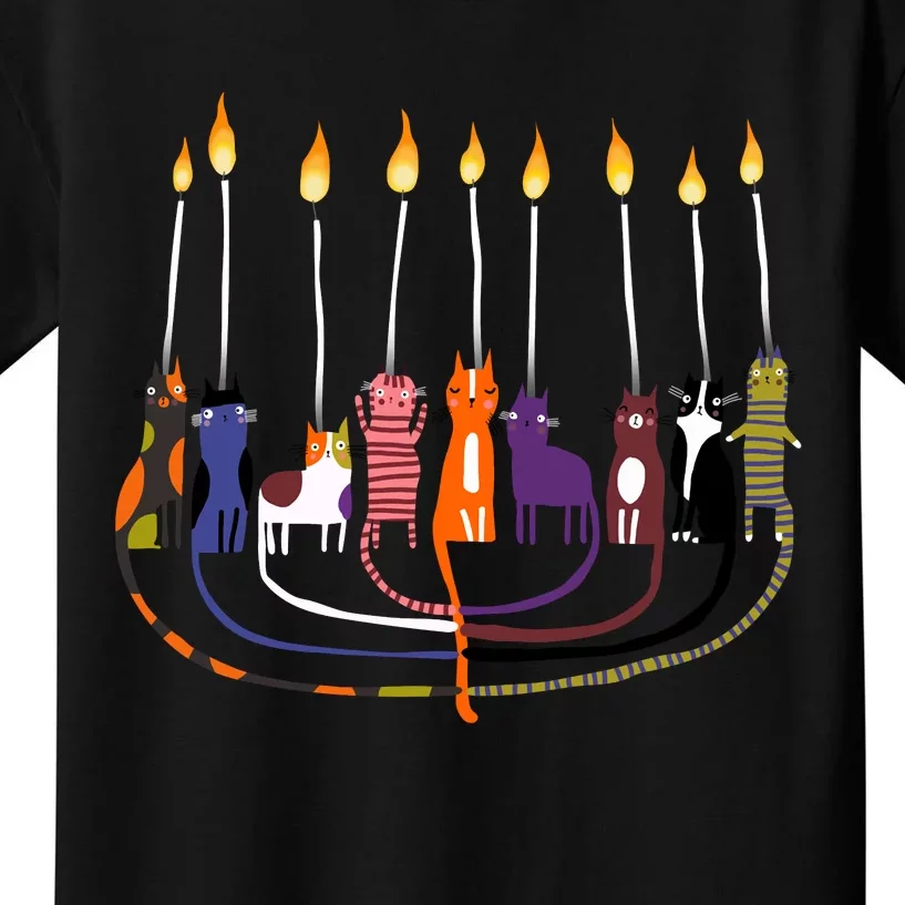 Funny Cat Menorah Hanukkah Kids T-Shirt