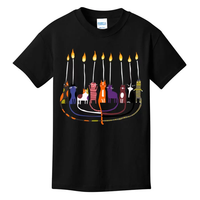 Funny Cat Menorah Hanukkah Kids T-Shirt