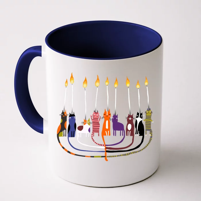 Funny Cat Menorah Hanukkah Front & Back Coffee Mug