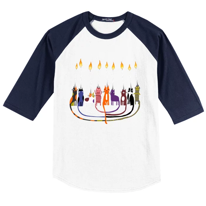 Funny Cat Menorah Hanukkah Baseball Sleeve Shirt