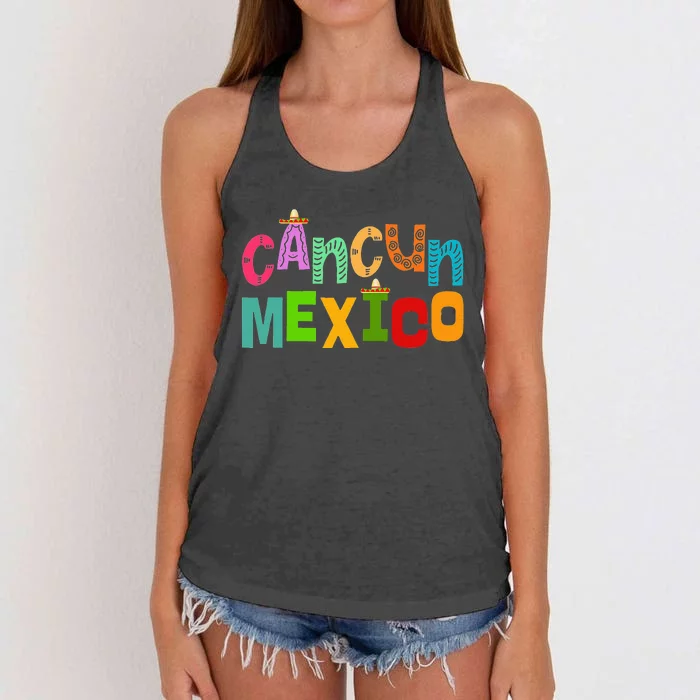 Funny Cancun Mexico Sombrero Colorful Typography Women's Knotted Racerback Tank