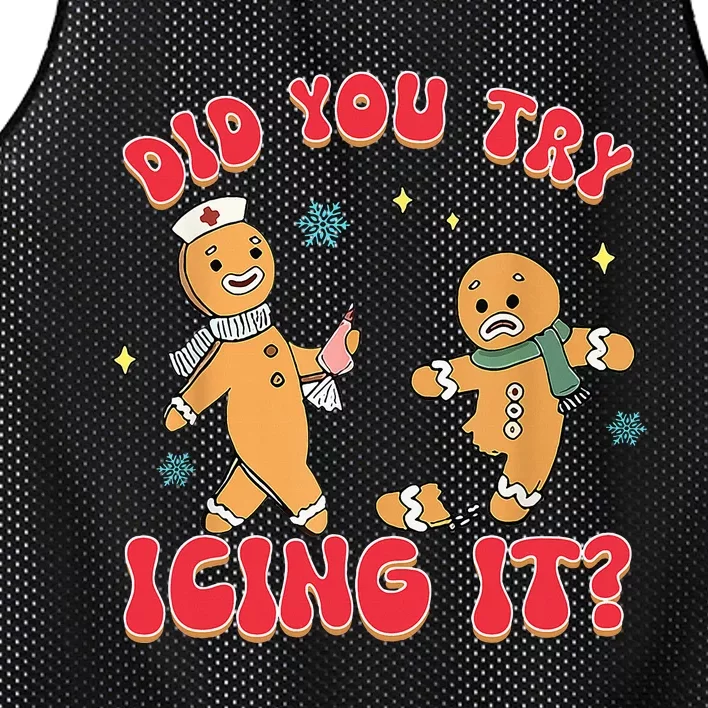 Funny Christmas Nurse Gingerbread Man Did You Try Icing It Mesh Reversible Basketball Jersey Tank