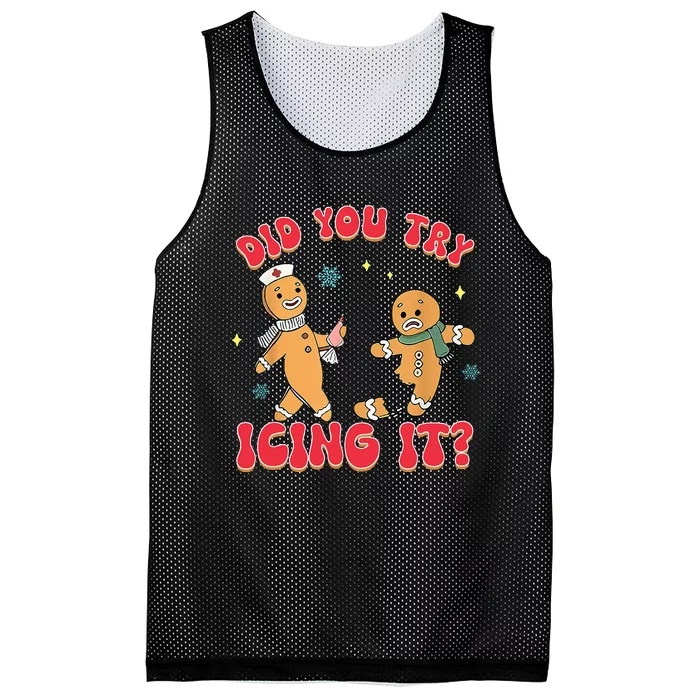 Funny Christmas Nurse Gingerbread Man Did You Try Icing It Mesh Reversible Basketball Jersey Tank