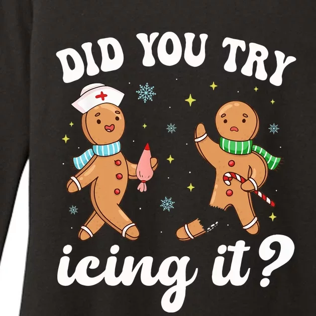 Funny Christmas Nurse Gingerbread Man Did You Try Icing It Womens CVC Long Sleeve Shirt