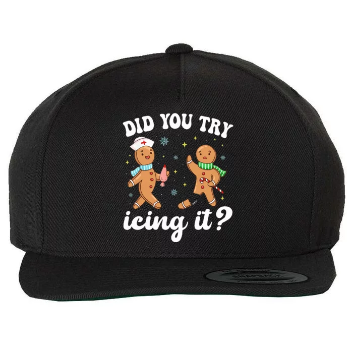 Funny Christmas Nurse Gingerbread Man Did You Try Icing It Wool Snapback Cap