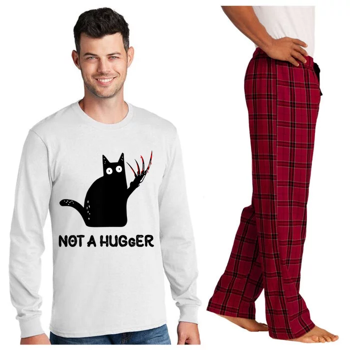 Funny Cat Not A Hugger Sarcastic Cat Saying Long Sleeve Pajama Set