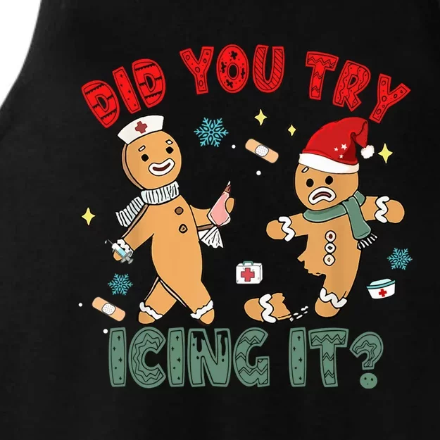 Funny Christmas Nurse Gingerbread Man Did You Try Icing It Ladies Tri-Blend Wicking Tank