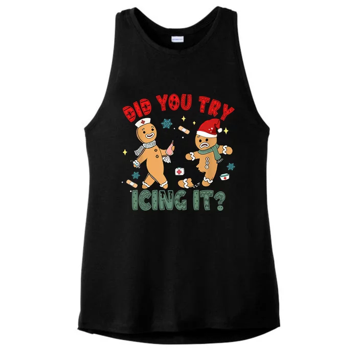 Funny Christmas Nurse Gingerbread Man Did You Try Icing It Ladies Tri-Blend Wicking Tank