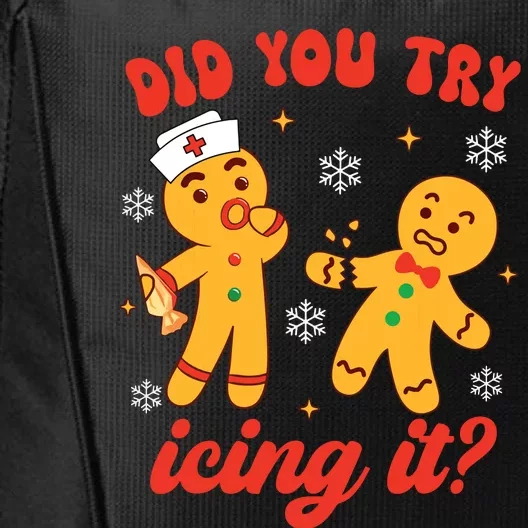 Funny Christmas Nurse Gingerbread Man Did You Try Icing It City Backpack