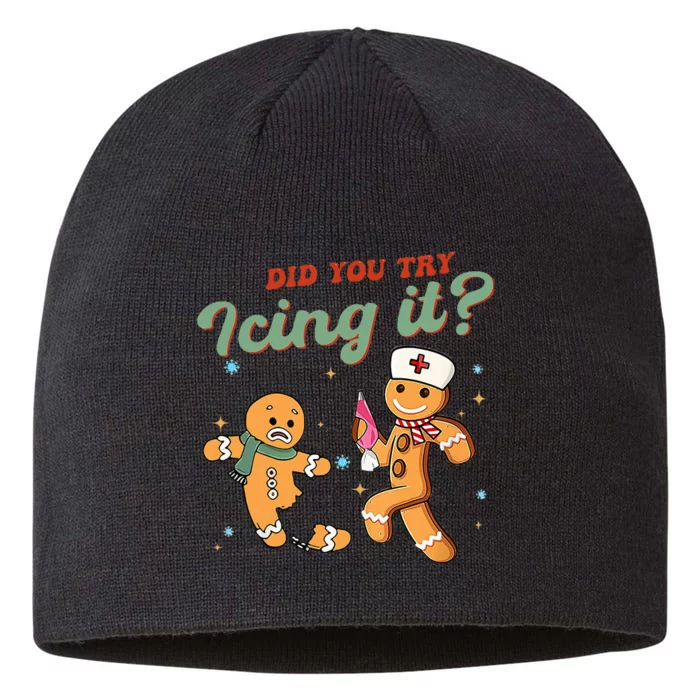 Funny Christmas Nurse Did You Try Icing It Gingerbread Man 8 1/2in Sustainable Knit Beanie