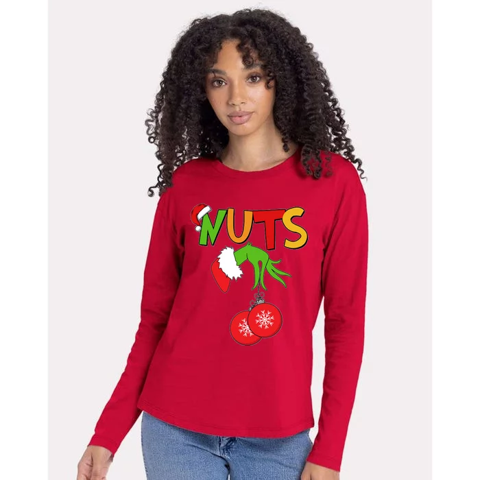 Funny Christmas Nuts Matching Couple Womens Cotton Relaxed Long Sleeve T-Shirt