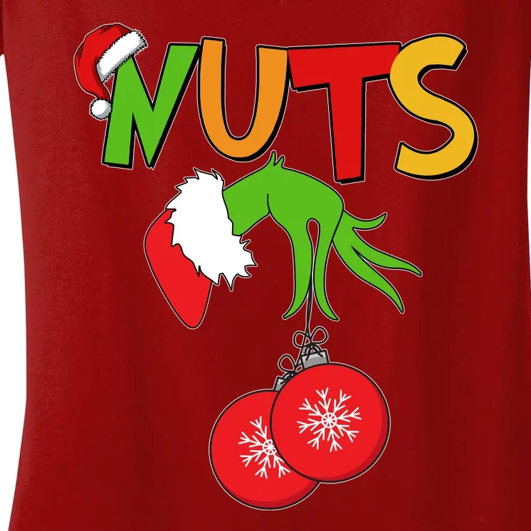 Funny Christmas Nuts Matching Couple Women's V-Neck T-Shirt