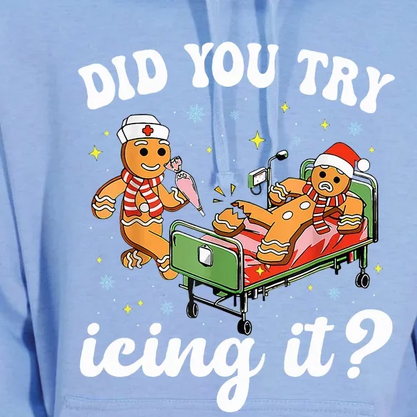 Funny Christmas Nurse Gingerbread Man Did You Try Icing It Unisex Surf Hoodie