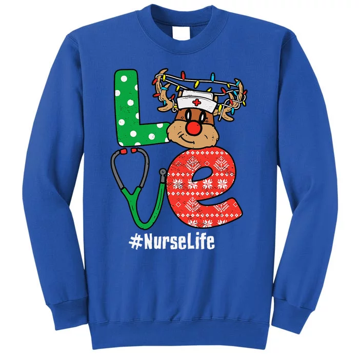 Funny Christmas Nurse Stethoscope Christmas Reindeer Nurse Tall Sweatshirt