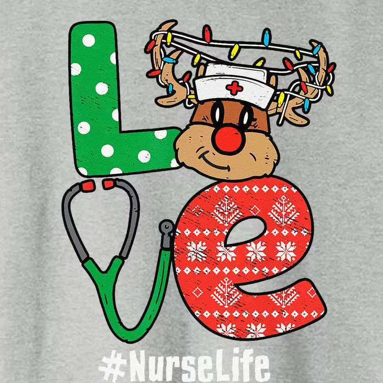 Funny Christmas Nurse Stethoscope Christmas Reindeer Nurse Women's Crop Top Tee