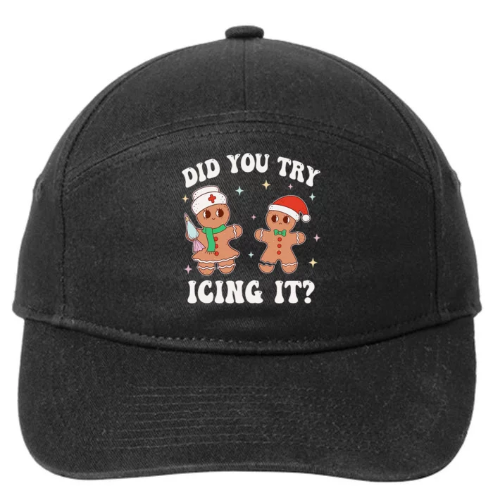 Funny Christmas Nurse Gingerbread Man Did You Try Icing It 7-Panel Snapback Hat