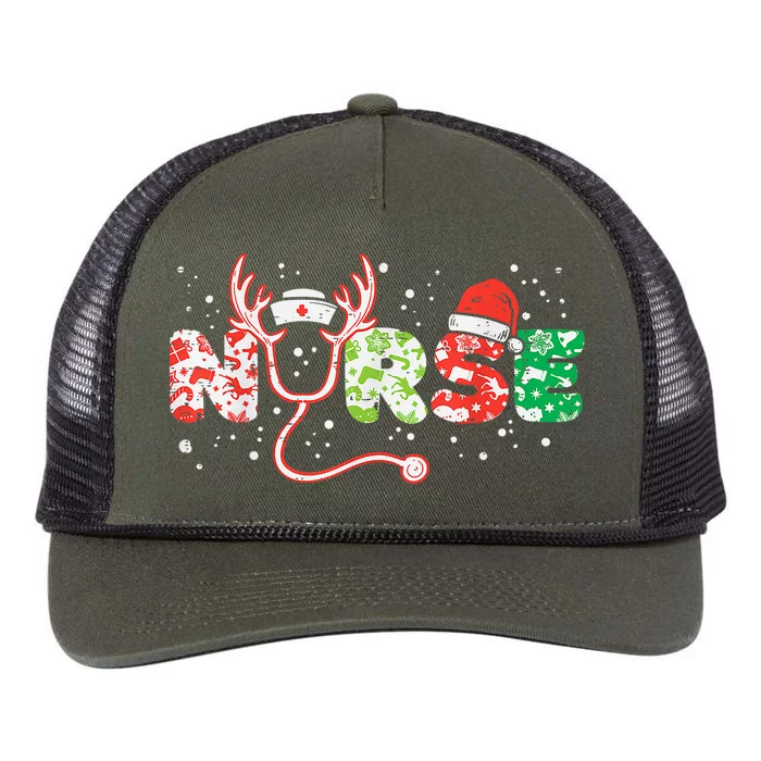 Funny Christmas Nurse Xmas Tree Lights Stethoscope Reindeer Funny Gift Retro Rope Trucker Hat Cap