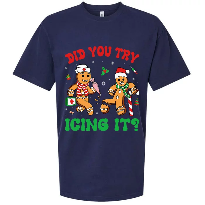 Funny Christmas Nurse Did You Try Icing It Gingerbread Man Sueded Cloud Jersey T-Shirt