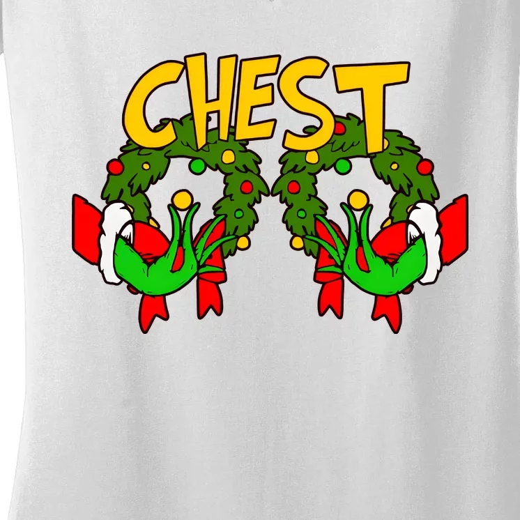 Funny Chest Nuts Couples Matching Christmas Humor Boobs Adult Joke Women's V-Neck T-Shirt