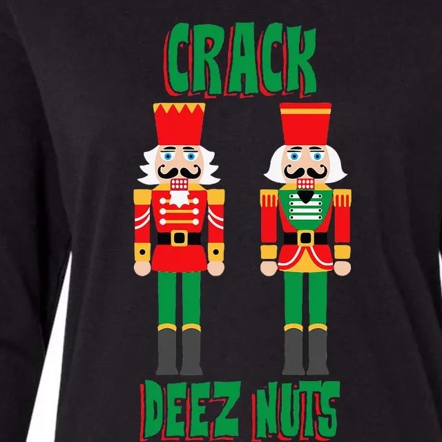 Funny Christmas Nutcracker Design Crack Deez Nuts Womens Cotton Relaxed Long Sleeve T-Shirt