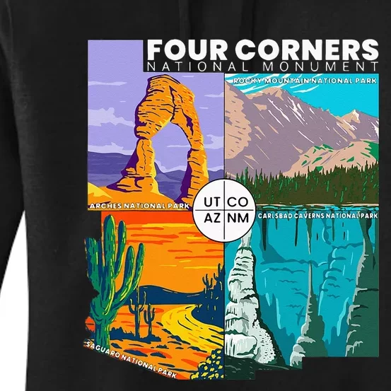 Four Corners National Monument With National Parks Vintage Women's Pullover Hoodie