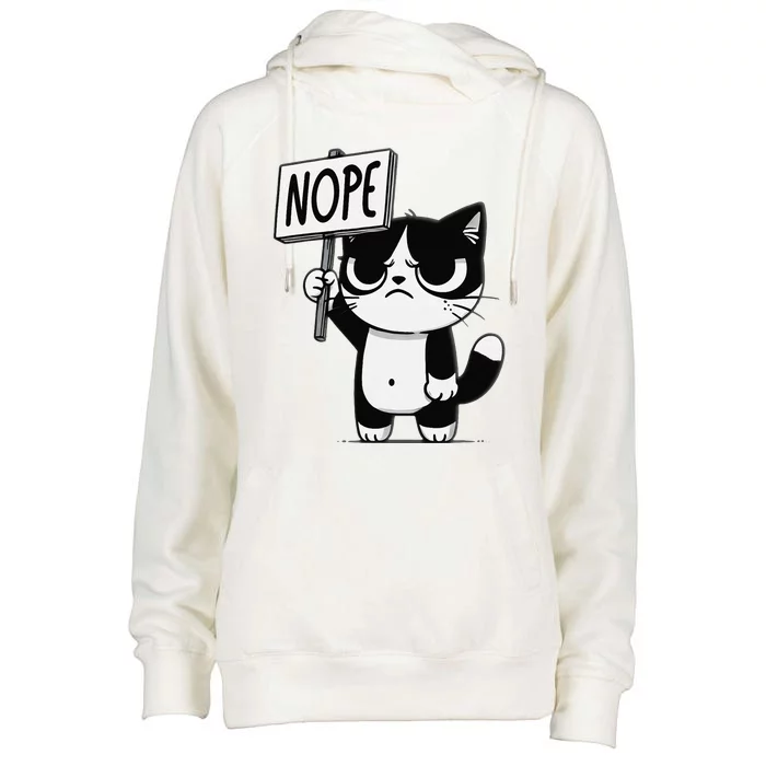 Funny Cat Nope Grumpy Face Cat Sarcastic Mom Dad Womens Funnel Neck Pullover Hood