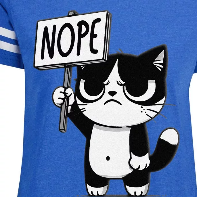 Funny Cat Nope Grumpy Face Cat Sarcastic Mom Dad Enza Ladies Jersey Football T-Shirt