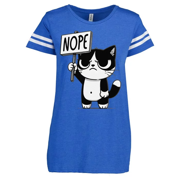 Funny Cat Nope Grumpy Face Cat Sarcastic Mom Dad Enza Ladies Jersey Football T-Shirt