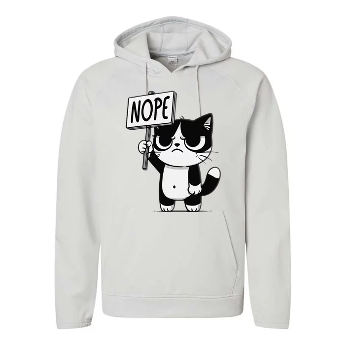 Funny Cat Nope Grumpy Face Cat Sarcastic Mom Dad Performance Fleece Hoodie