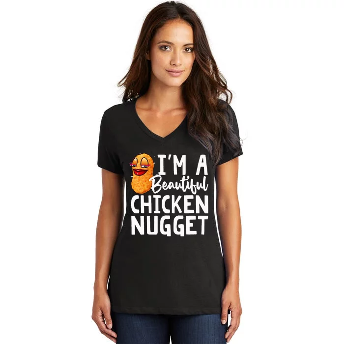 Funny Chicken Nugget Design For Kids Nuggets Lover Women's V-Neck T-Shirt