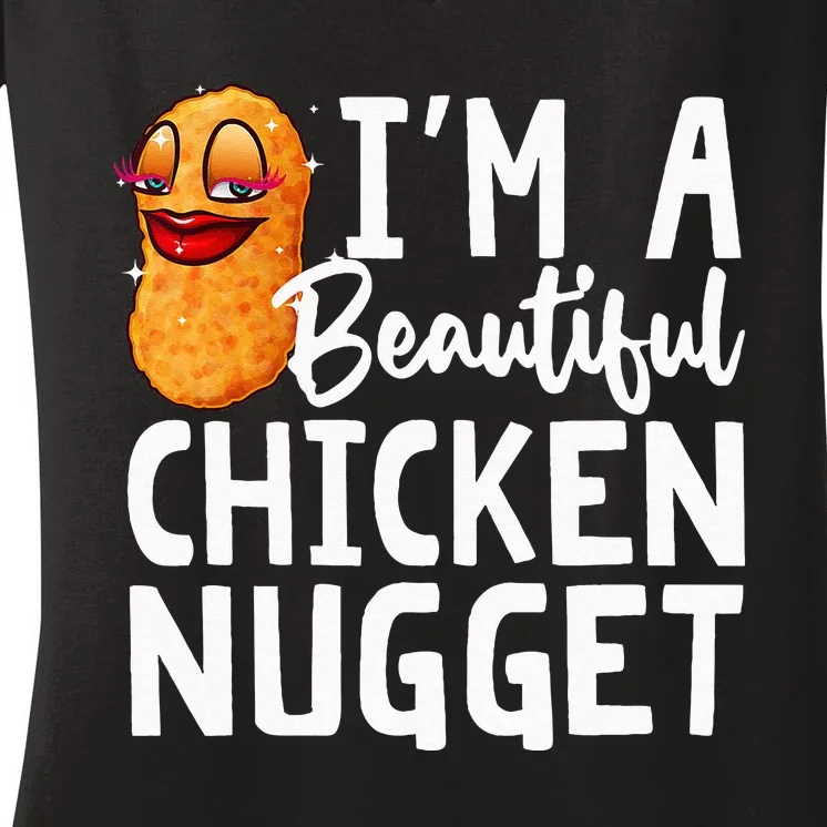 Funny Chicken Nugget Design For Kids Nuggets Lover Women's V-Neck T-Shirt