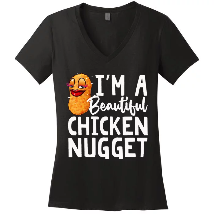 Funny Chicken Nugget Design For Kids Nuggets Lover Women's V-Neck T-Shirt