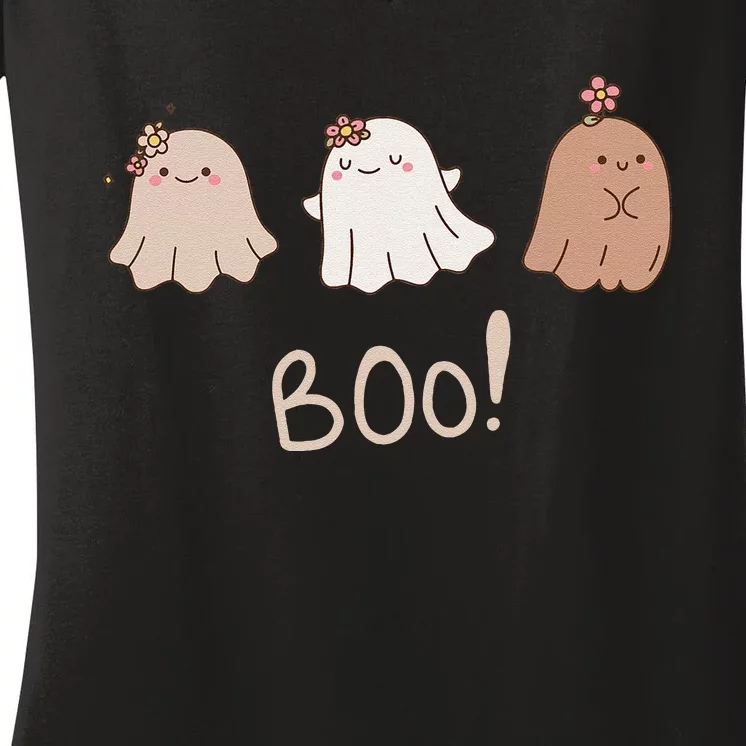 Funky Cute Neutral Tones Ghosts Boo! Women's V-Neck T-Shirt