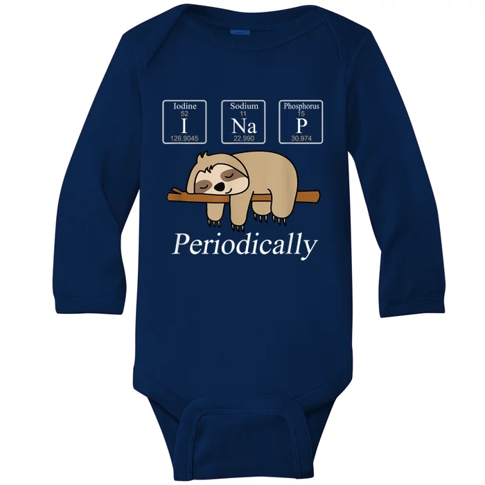 Funny Chemistry Nerdy Lazy Sloth I Nap Periodically Baby Long Sleeve Bodysuit