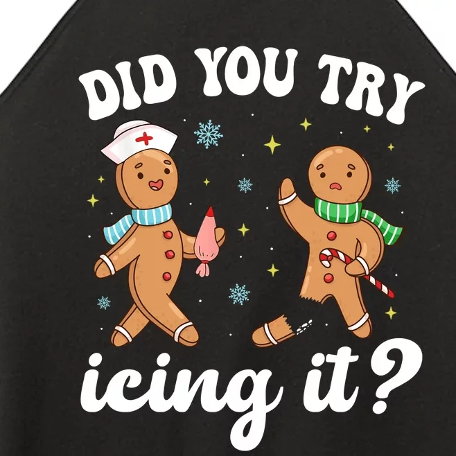 Funny Christmas Nurse Gingerbread Man Did You Try Icing It Women’s Perfect Tri Rocker Tank