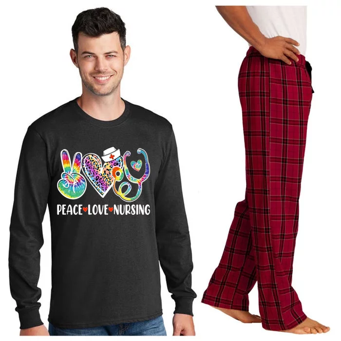 Funny Cute Nurse Peace Love Nursing Stethoscope Nurse Week Meaningful Gift Long Sleeve Pajama Set