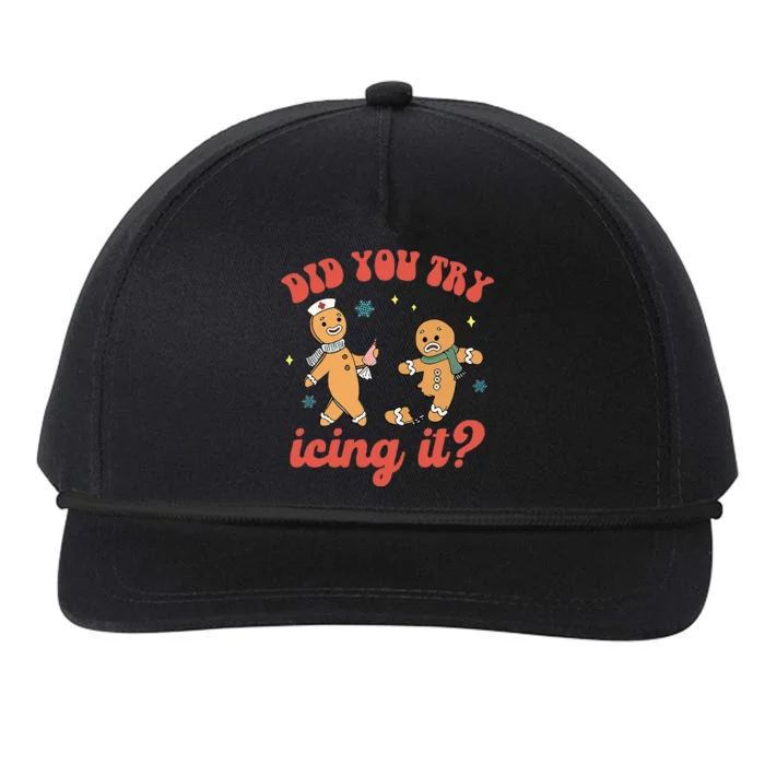 Funny Christmas Nurse Gingerbread Man Did You Try Icing It Snapback Five-Panel Rope Hat