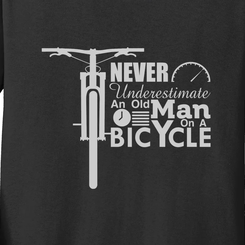 Funny Cyling Never Underestimate An Old Guy On A Bicycle Gift Kids Long Sleeve Shirt