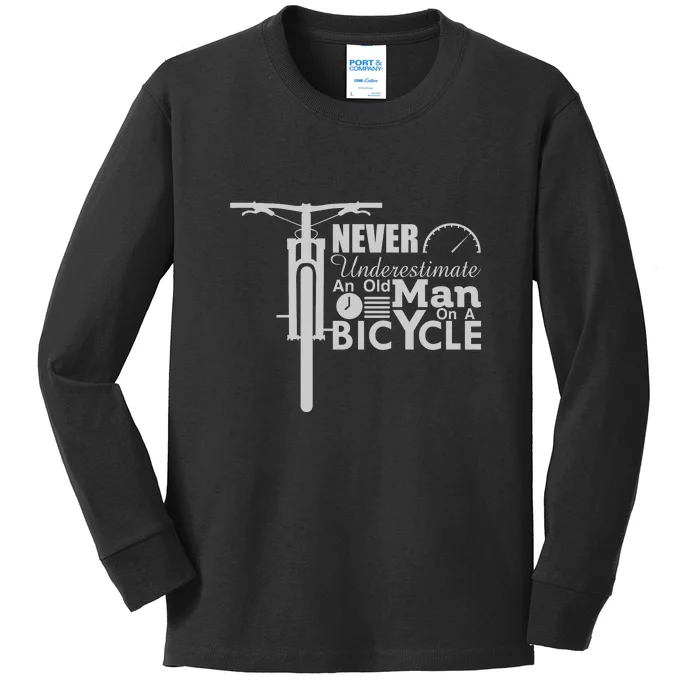 Funny Cyling Never Underestimate An Old Guy On A Bicycle Gift Kids Long Sleeve Shirt