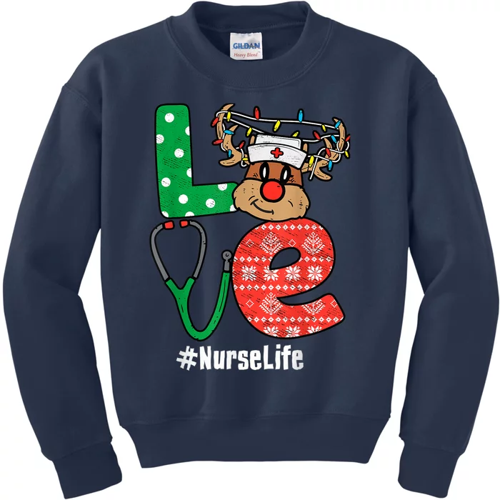 Funny Christmas Nurse Stethoscope Christmas Reindeer Nurse Kids Sweatshirt