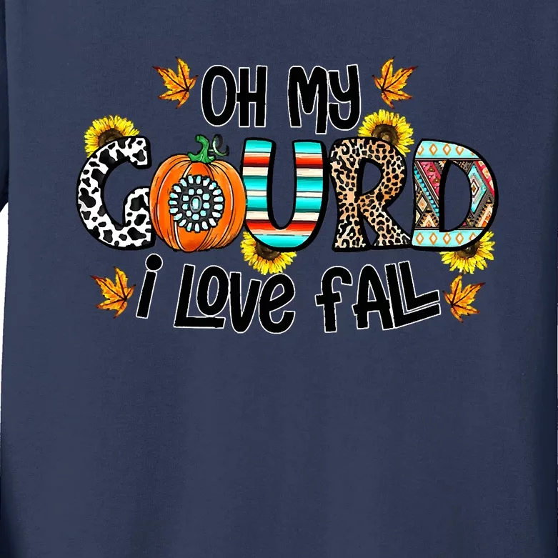 Funny Cute Oh My Gourd I Love Fall Western Autumn Vibes Thanksgiving Kids Long Sleeve Shirt