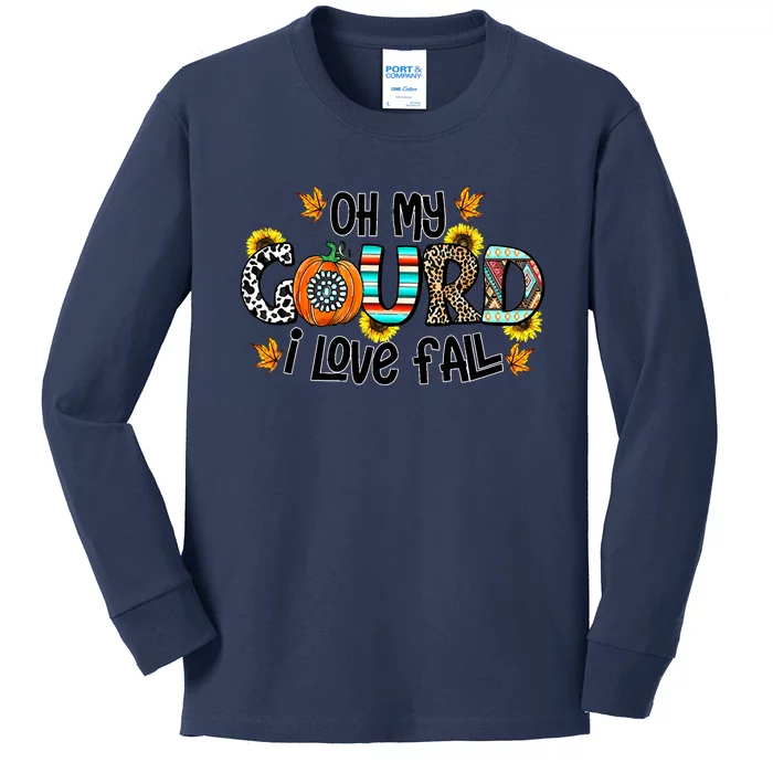 Funny Cute Oh My Gourd I Love Fall Western Autumn Vibes Thanksgiving Kids Long Sleeve Shirt