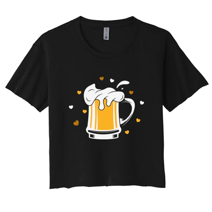 Full Cup Of Beer And Foam Drinking Love Valentine Gift For Valentine Day Women's Crop Top Tee